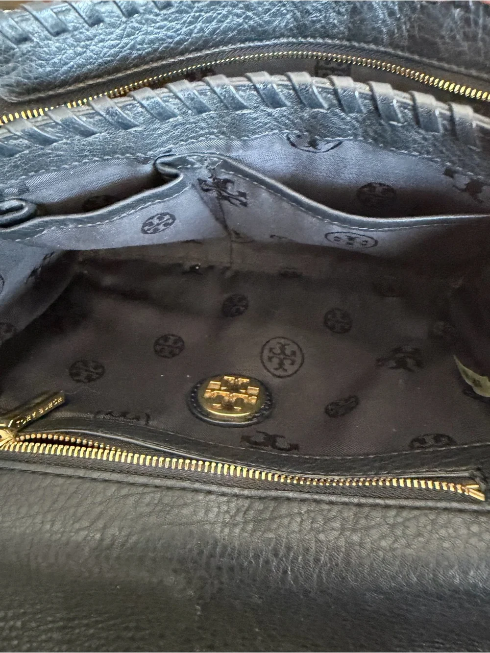 Tory Burch Black Leather Crossbody Bag with Braided Trim & Gold Chain